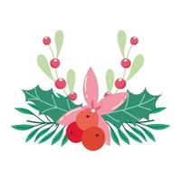 vrolijk kerstfeest, poinsettia bloem bladeren holly berry seizoen decoratie, geïsoleerd ontwerp vector