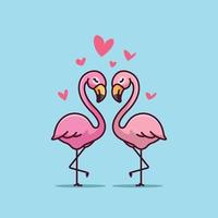 schattig flamingo paar liefde hart tekenfilm vector illustratie dier natuur geïsoleerd vrij