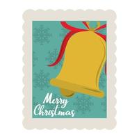 merry christmas bell met boog ornament decoratie stempel pictogram vector