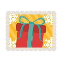 vrolijke kerstcadeau met snwoflakes hoeken decoratie stempel pictogram vector