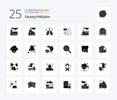 fabriek verontreiniging 25 solide glyph icoon pak inclusief vervuiling. vervuiling. orgaan. energie. riolering vector