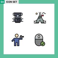 modern reeks van 4 gevulde lijn vlak kleuren pictogram van doos geweer cryonics tent schutter bewerkbare vector ontwerp elementen