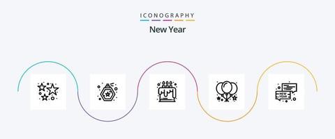 nieuw jaar lijn 5 icoon pak inclusief gesprek. bubbel. taart. feest. ballon vector