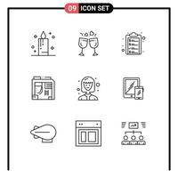 9 gebruiker koppel schets pak van modern tekens en symbolen van leerling avatar klembord computer doos bewerkbare vector ontwerp elementen