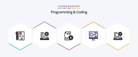programmering en codering 25 gevulde lijn icoon pak inclusief ontwikkelen. codering. ontwikkeling. het dossier vector