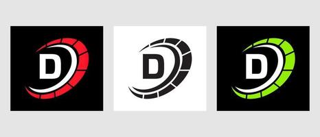 brief d auto automotive logo voor auto's onderhoud, auto's reparatie met snelheidsmeter symbool vector