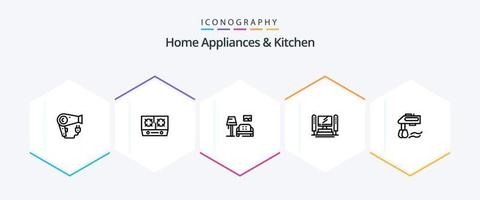 huis huishoudelijke apparaten en keuken 25 lijn icoon pak inclusief keuken. galerij. keuken. bank. brok vector