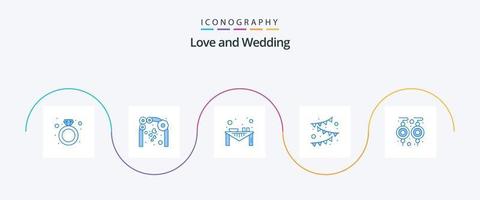 bruiloft blauw 5 icoon pak inclusief accessoire. papier. decoratie. guirlande. avondeten tafel vector