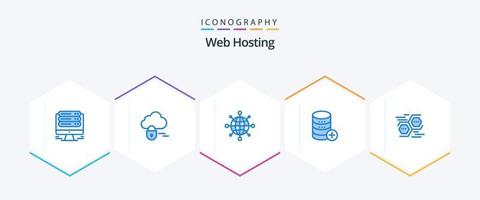 web hosting 25 blauw icoon pak inclusief gegevens. aansluiten. netwerk. toevoegen. sal vector