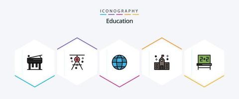 onderwijs 25 gevulde lijn icoon pak inclusief schoolbord. voorbereidend. communicatie. onderwijs. gebouw vector