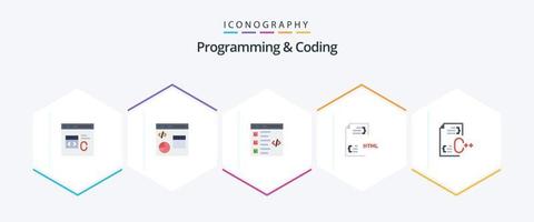 programmering en codering 25 vlak icoon pak inclusief ontwikkeling. codering. ontwikkeling. lijst. ontwikkelen vector