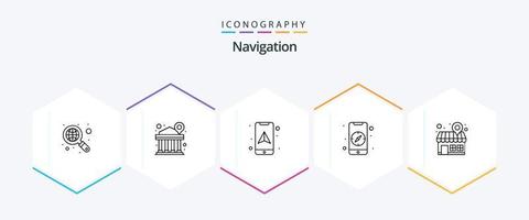 navigatie 25 lijn icoon pak inclusief kaart pin. plaats. plaats. adres. richting vector