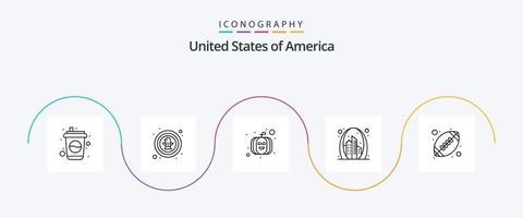 Verenigde Staten van Amerika lijn 5 icoon pak inclusief bal. mijlpaal. kenteken. poort. boog vector