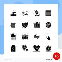 reeks van 16 modern ui pictogrammen symbolen tekens voor vuilnisbak portable zakenvrouw multimedia audio bewerkbare vector ontwerp elementen