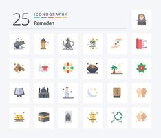 Ramadan 25 vlak kleur icoon pak inclusief licht. festival. abrahamisch. decoratie. religie vector