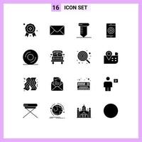 modern reeks van 16 solide glyphs pictogram van school- schijf motor DVD prestatie bewerkbare vector ontwerp elementen