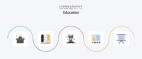 onderwijs vlak 5 icoon pak inclusief presentatie. conferentie. heerser. schoolbord. toespraak vector