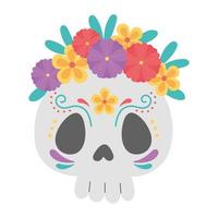 dag van de doden, suikerschedel catrina met Mexicaanse bloemenviering vector