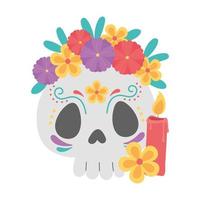 dag van de doden, catrina met bloemen en kaars Mexicaanse viering vector