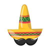 Mexicaanse onafhankelijkheidsdag, snor en traditionele hoed, gevierd in september vector