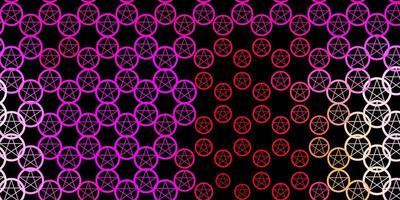 donkerroze, gele vectorachtergrond met occulte symbolen. vector