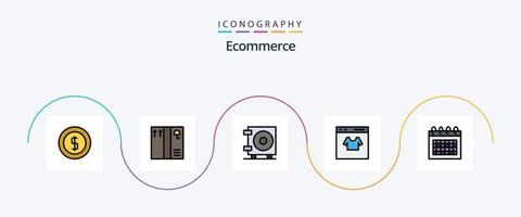 ecommerce lijn gevulde vlak 5 icoon pak inclusief tijd. datum. portemonnee. kalender. winkel vector