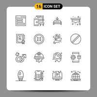 schets pak van 16 universeel symbolen van teken certificaat sofa leerling hoed bewerkbare vector ontwerp elementen