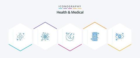 Gezondheid en medisch 25 blauw icoon pak inclusief druppel. mobiel app. Onderzoek. online. rust uit tijd vector