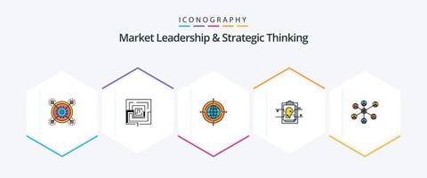 markt leiderschap en strategisch denken 25 gevulde lijn icoon pak inclusief gebruiker ID kaart. kaart. relevant. rapport. doelwit vector