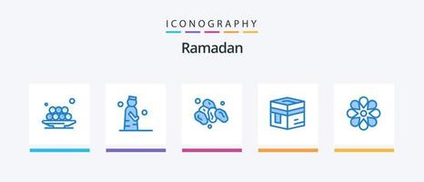 Ramadan blauw 5 icoon pak inclusief mekka. Islam. bidden. heilig. heilig. creatief pictogrammen ontwerp vector