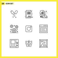 9 creatief pictogrammen modern tekens en symbolen van camera kantoor computer uitrusting zoeken bewerkbare vector ontwerp elementen