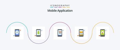 mobiel toepassing vlak 5 icoon pak inclusief app uploaden. e-mail. kar. mobiel. app vector