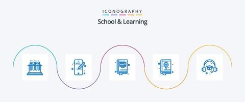 school- en aan het leren blauw 5 icoon pak inclusief . onderwijs. notebook. kap. gids vector