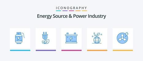 energie bron en macht industrie blauw 5 icoon pak inclusief stroom. wereldbol. accumulator. vriendelijk. groei. creatief pictogrammen ontwerp vector