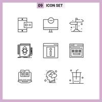 9 creatief pictogrammen modern tekens en symbolen van ontwikkeling identiteit toezicht houden op gereedschap hout bewerkbare vector ontwerp elementen