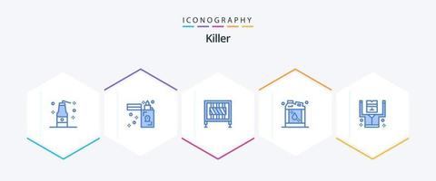 moordenaar 25 blauw icoon pak inclusief crimineel. vloeistof. barrière. kerosine. fles vector
