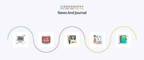 nieuws vlak 5 icoon pak inclusief contacten. nieuws. microfoon. live. vermaak vector