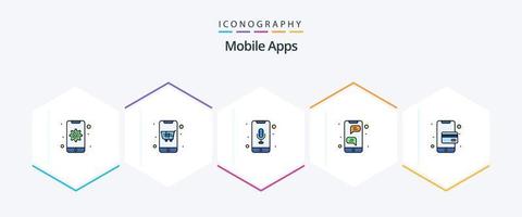mobiel apps 25 gevulde lijn icoon pak inclusief mobiel. Geldautomaat kaart. audio herkenning. ogenblik boodschapper. bubbel vector