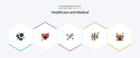 medisch 25 gevulde lijn icoon pak inclusief geneesmiddel. medisch. koorts. geval. nier vector