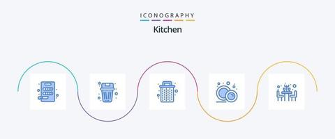 keuken blauw 5 icoon pak inclusief restaurant. bord. mand. voedsel bord. serviesgoed vector