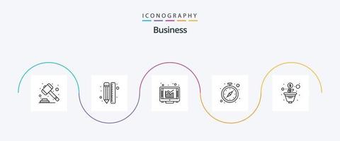 bedrijf lijn 5 icoon pak inclusief groei. tijdopnemer. ontwerp. hou op horloge. verslag doen van vector