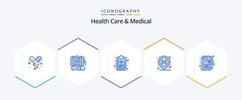 Gezondheid zorg en medisch 25 blauw icoon pak inclusief Gezondheid. teken. zorg. pin. ziekenhuis vector