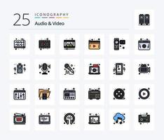 audio en video 25 lijn gevulde icoon pak inclusief camera. Speel. Speel. video. media vector