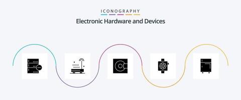 apparaten glyph 5 icoon pak inclusief horloge. apparaten. technologie. appel. producten vector