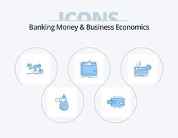 bank geld en bedrijf economie blauw icoon pak 5 icoon ontwerp. financiën. voorspelling. marketing. markt. financiën vector