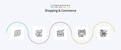 boodschappen doen en handel lijn 5 icoon pak inclusief toevoegen. winkelen. bord. op te slaan. online vector