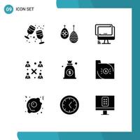 pictogram reeks van 9 gemakkelijk solide glyphs van dollar mensen computer modern pc bewerkbare vector ontwerp elementen