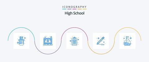 hoog school- blauw 5 icoon pak inclusief fles. chemie. controleren. school- benodigdheden. test vector