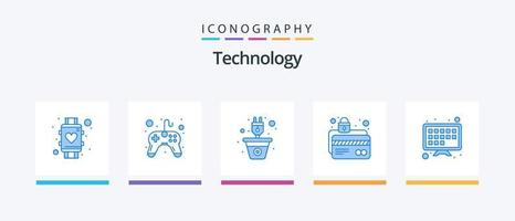 technologie blauw 5 icoon pak inclusief op slot doen. kaart bescherming. video spel. Geldautomaat kaart. stroom. creatief pictogrammen ontwerp vector