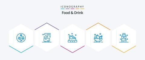voedsel en drinken 25 blauw icoon pak inclusief fles. drankje. mok. voedsel. vector
